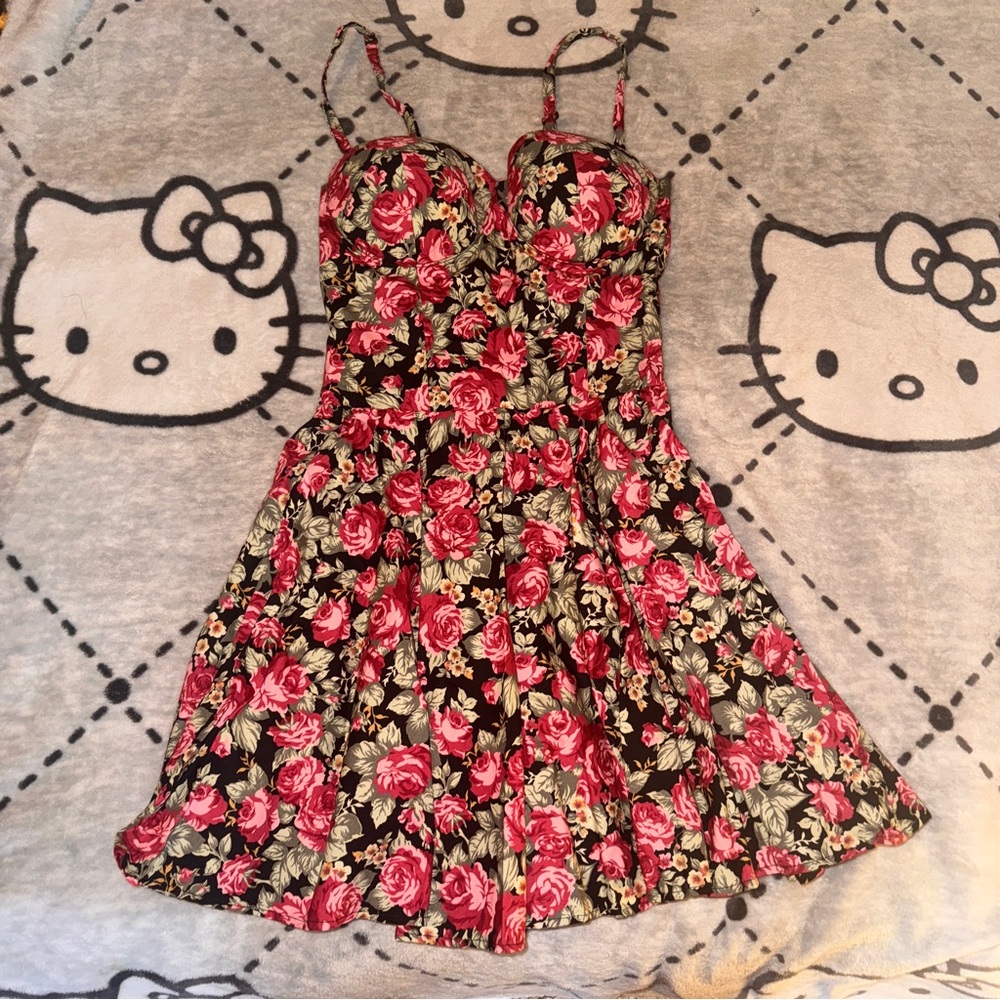 Rose Floral Sundress - Fit & Flare Spaghetti Strap Dress